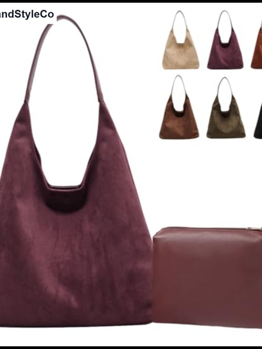 Faux Suede Slouchy Hobo Tote Bag Women Roomy Retro Shoulder Purse Pockets Work